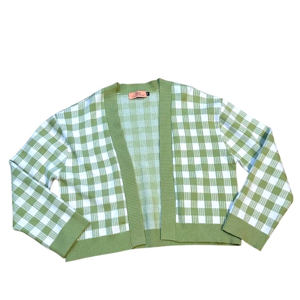 Stella Dallas Green and White Checkered Cardigan Medium c